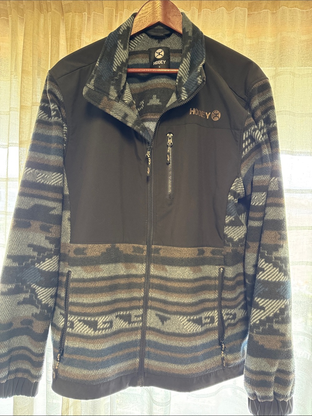 Hooey Men's Black with Gray Patterned Fleece Performance Jacket
